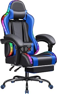 HomallGaming Chair, Video Game Chair with Footrest and Massage Lumbar Support, Ergonomic Computer Chair Height Adjustable with Swivel Seat and Headrest (RGB Blue)