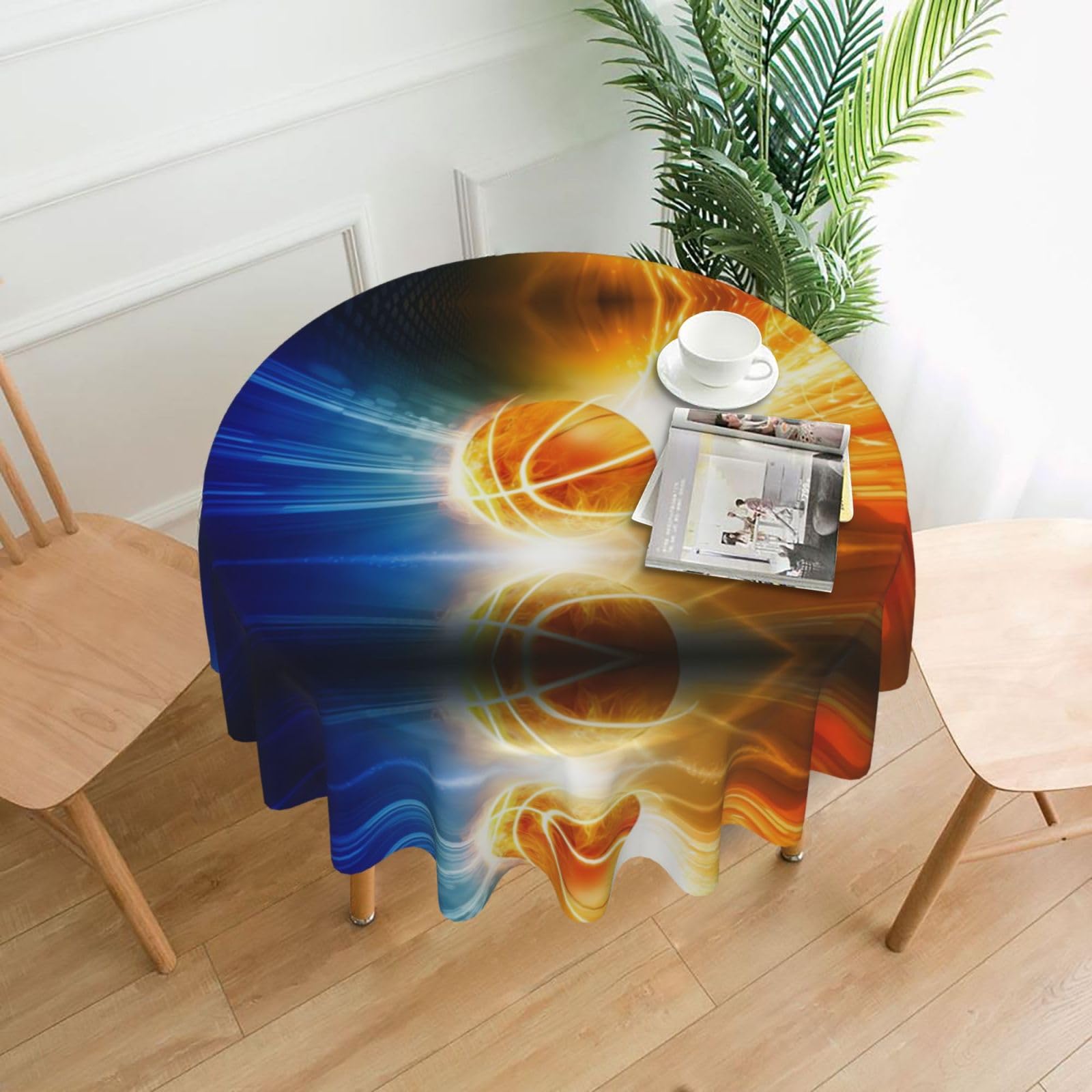 YYHWHJDE Ball Basketball Prints 60in Round Decorative Tablecloth – High-Grade Polyester Throw for Stylish Dining & Event Table Protection