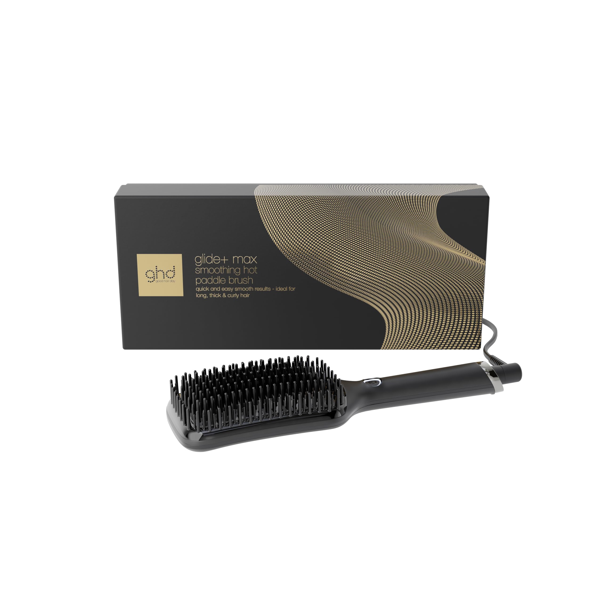 ghd Glide+ Max Spazzola lisciante a caldo, colore nero, risultati ultra lisci e veloci senza danni estremi dal calore, per l'uso su capelli asciutti, per capelli lunghi, spessi e ricci (spina UK)