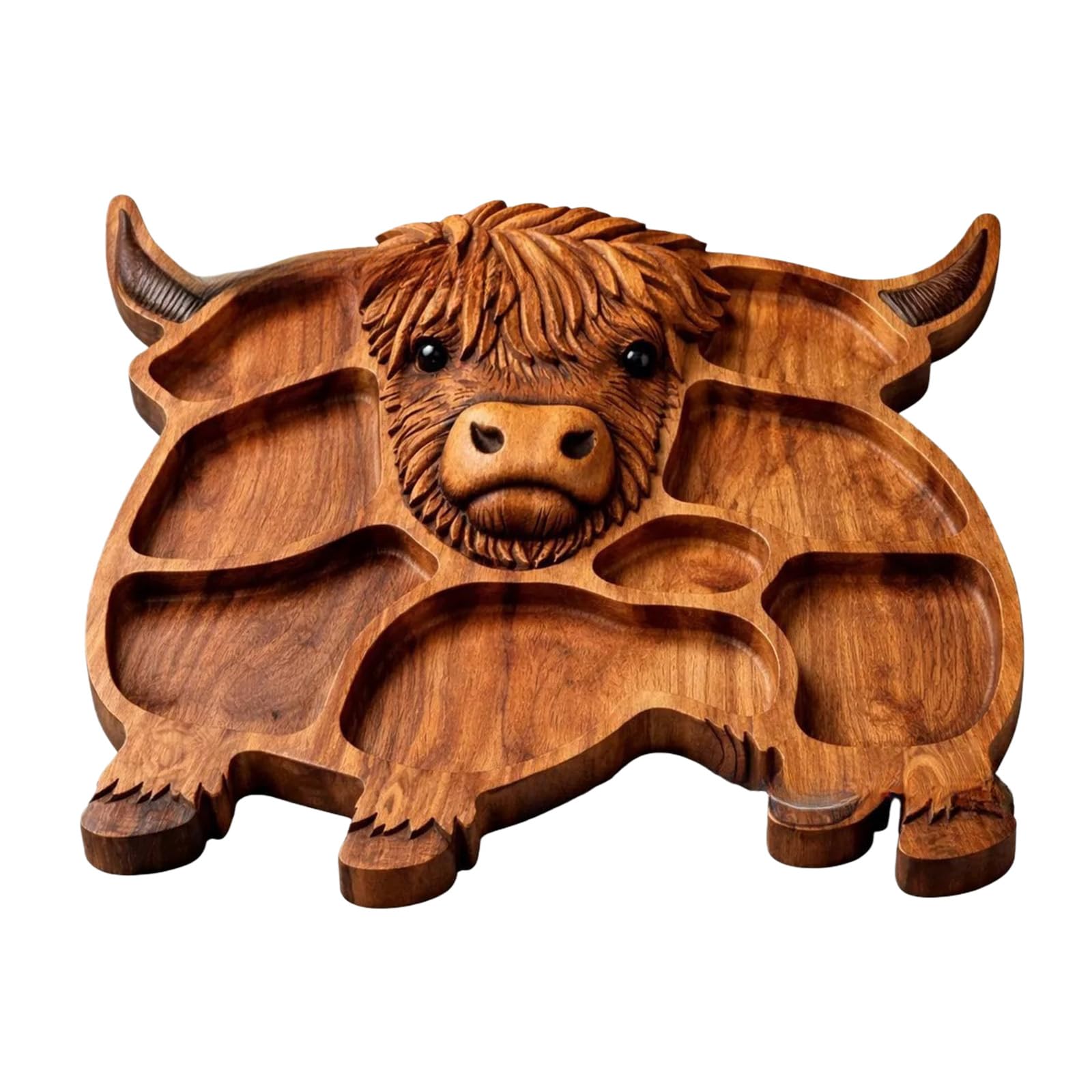 Tsophreniq Cow Wooden Serving Tray Artistic Charcuterie Board with Compartments for Special Event and Family Gatherings Carved Wood Cheese Serving Holiday Unique Snacks Decorative