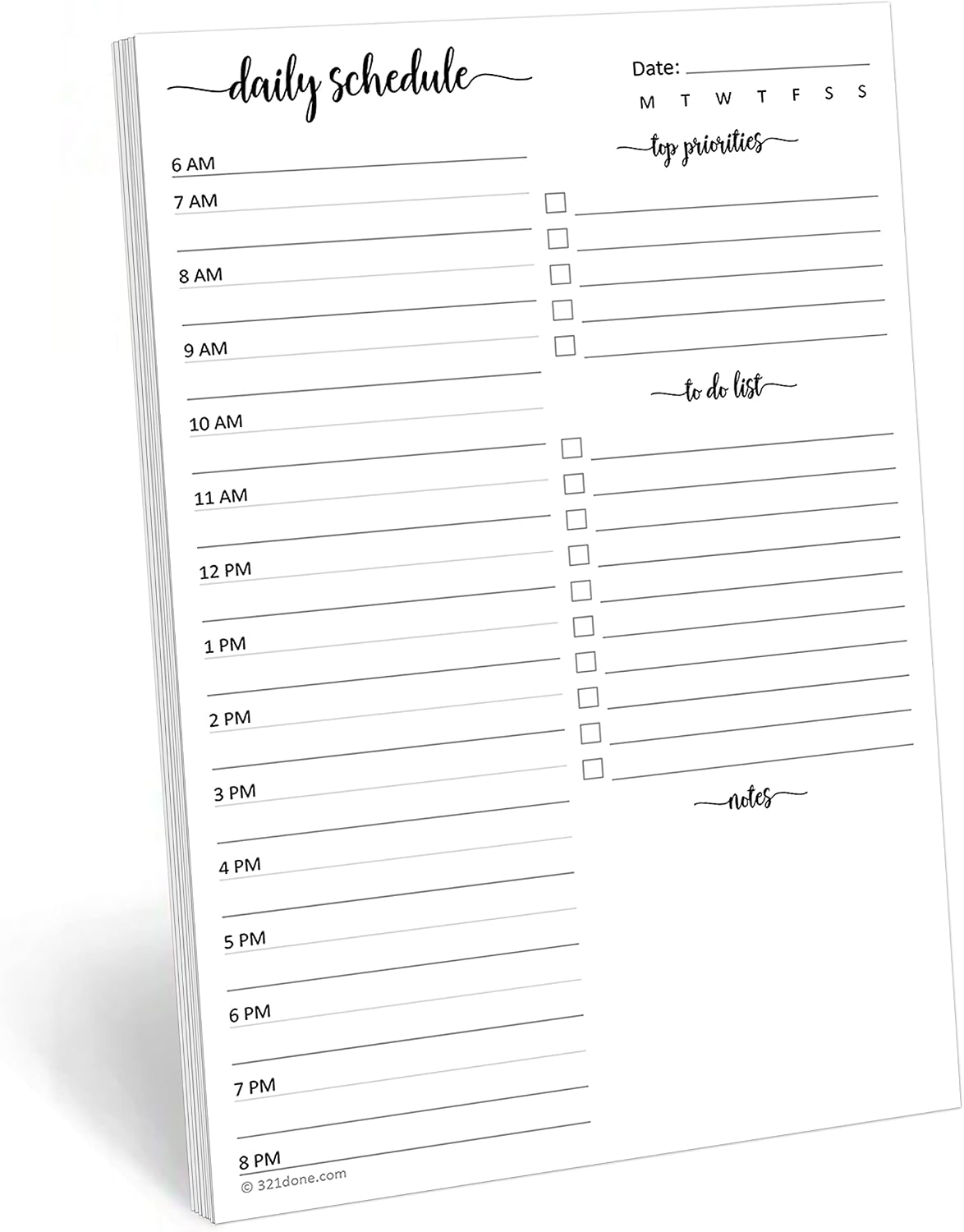 321Done Daily Schedule Notepad, 5.5x8.5 Inches, 50 Sheets, Undated