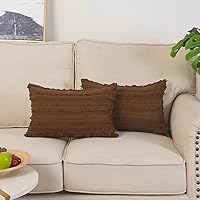 Vista 25 de GYROHOME Paquete de 2 fundas de almohada de algodón y lino, fundas de cojín decorativas, diseño de borlas, fundas de cojín modernas con flecos