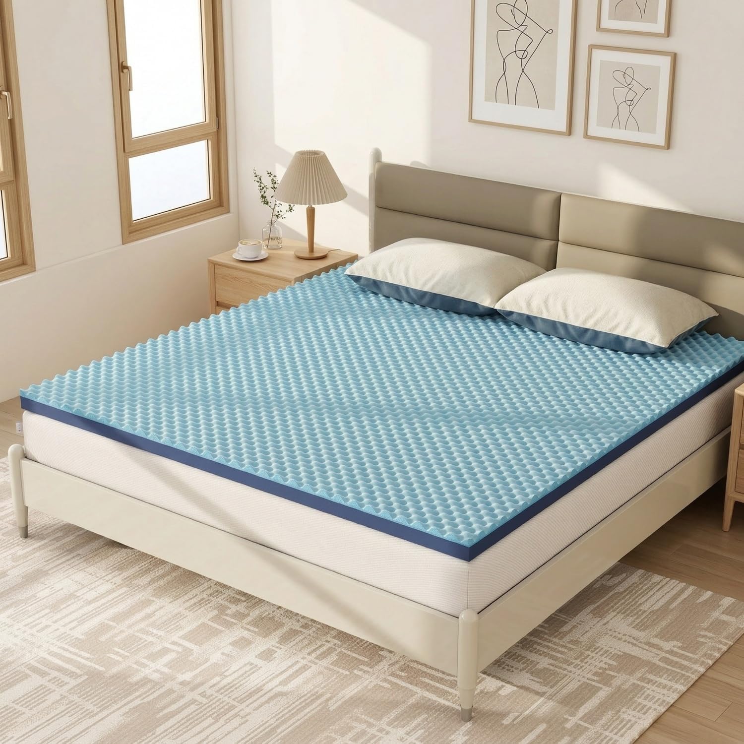 3 Inch Extra Firm Egg Crate Mattress Topper for Back Pain Relief, Cooling Gel Infused Memory Foam Bed Topper, Pressure Relieving Convoluted Design, Breathable & CertiPUR-US Certified, Full