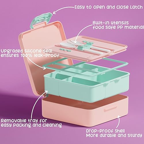 Miniatura 4 de Fimibuke Lonchera Bento para Niños con 4 Compartimentos, Bolsa de Almuerzo Aislada, Botella de Agua Aislada de Acero Inoxidable, Paquete de Hielo y