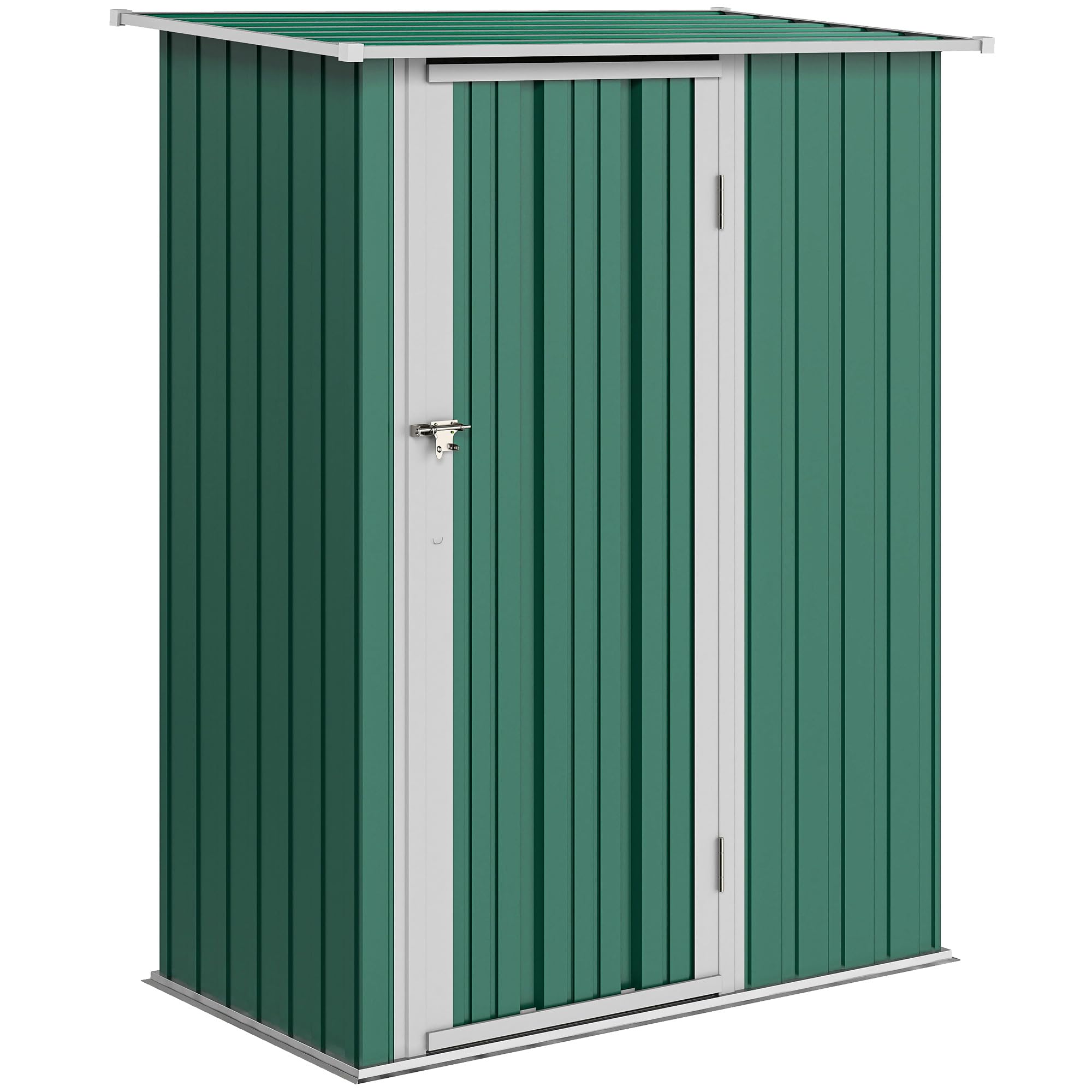 Outsunny 5ft x 3ft Garden Storage Shed, Galvanised Outdoor Metal Shed Waterproof with Sloped Roof, Lockable Door for Patio Tools, Equipment, Green