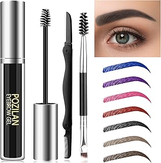 POZILAN Black Eyebrow Gel Waterproof with Eyebrow Brush - 0.211 Fl Oz Colored Brow Gel Black Eyebrow Mascara for Colored Brow Makeup, Long-Lasting, Sweatproof