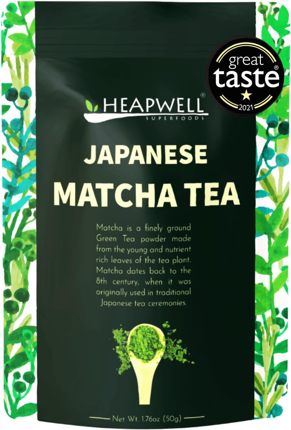 Heapwell Matcha Powder – 50g | High Grade Japanese Premium Green Tea Powder | Great Taste Award Winner | Perfect for Tea, Lattes & Smoothies | Contains L-Theanine & Antioxidants | Vegan & Gluten-Free