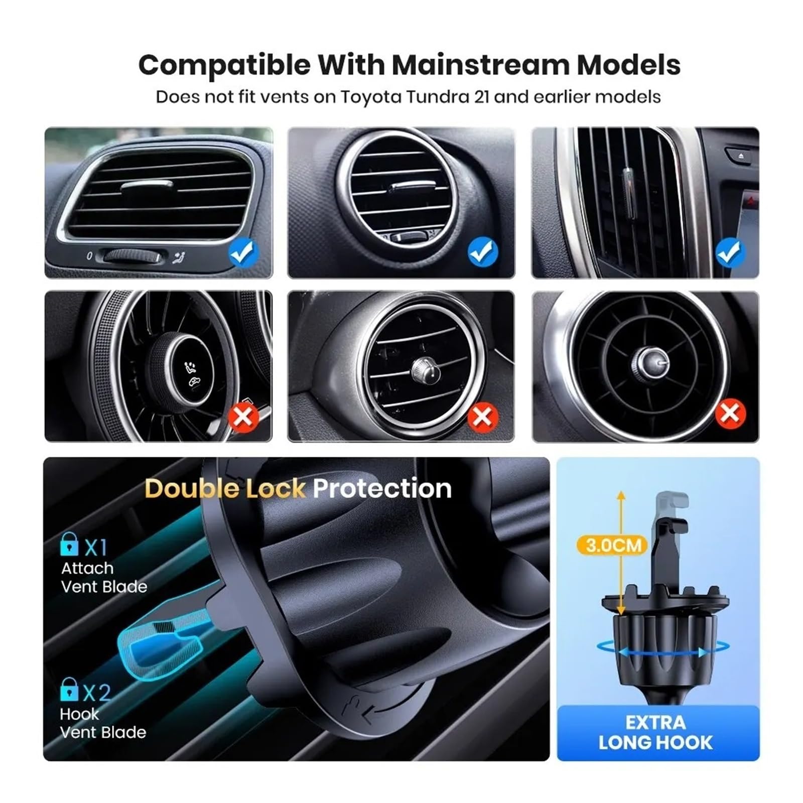 Supporto Universale per Telefono da Auto, Supporto per Smartphone, Clip per Bocchetta dell'Aria, Supporto per GPS e Telefono da Bici.