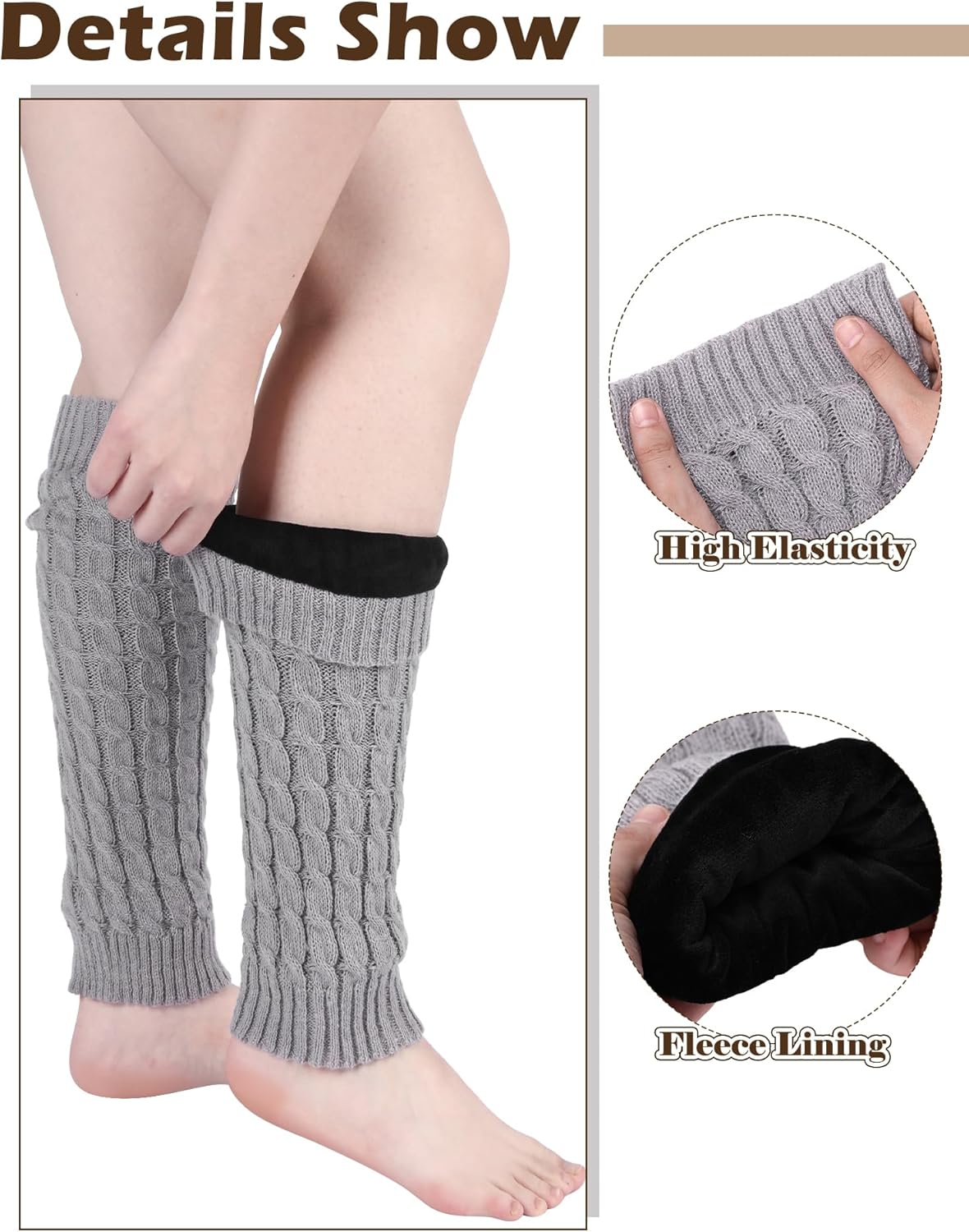 Shihanee 4 Pairs Fleece Leg Warmers for Women Thermal Elastic Skating Leg Warmer Solid Color Long Boot Socks for Daily Wear - Image 4