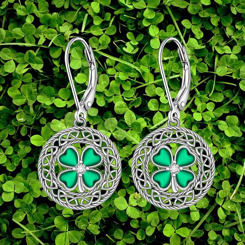 St Patricks Day Accessories Clover Earrings For Women Sterling Silver Shamrock Earrings Celtic Knot Dangle Jewelry Valentine Mothers Day Irish Shamrock Gifts - Image 6
