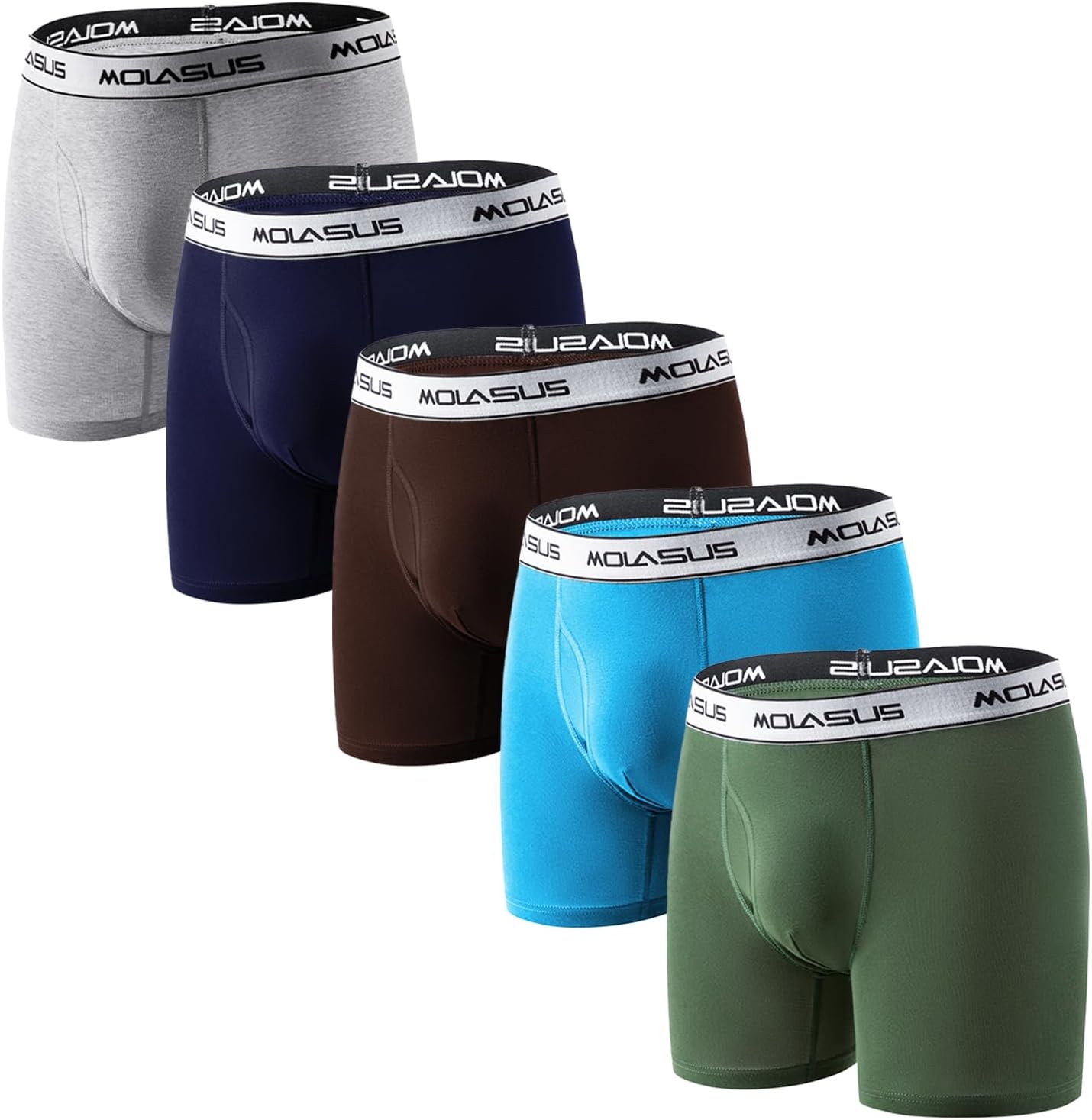 Molasus Boys Underwear Cotton Boxer Briefs With Fly for 6-20 Years Old Teen 5 Pack