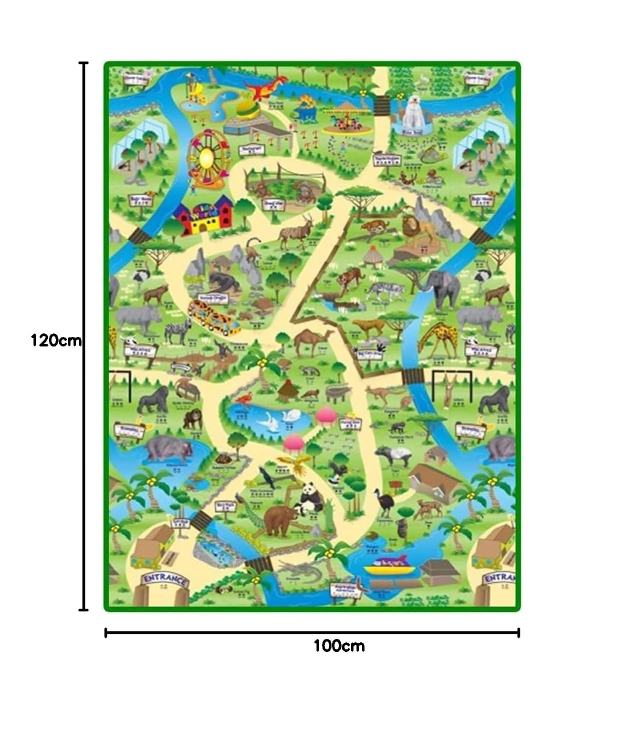 Generico Tappetino da Gioco Grande 120 x 100 cm Rivestito in PVC e Resistente ai Graffi per Uso Esterno Tappeto Cameretta Bambini Tappeto da Gioco per Bambini Tappetino Neonato Gattonamento (ANIMALI)