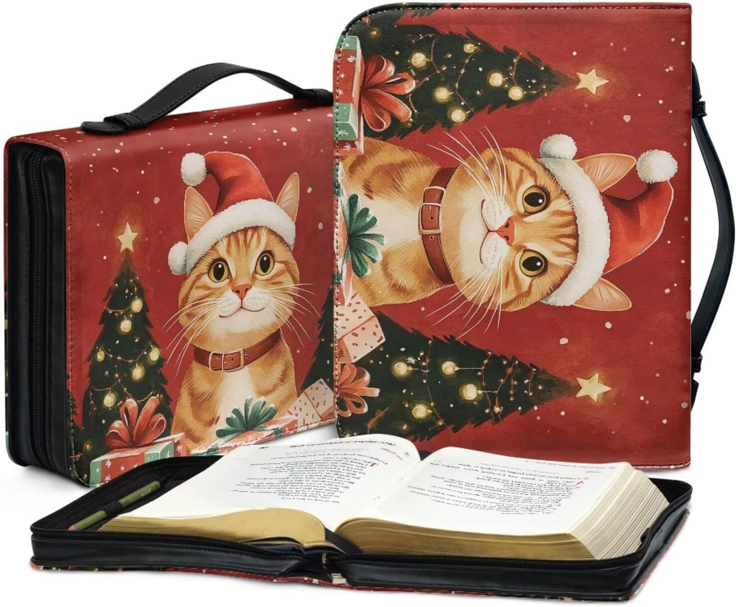 Leather Bible Covers for Women Men Bible Cover Bible Cover Case with Handle and Zipper Protective Book Cover