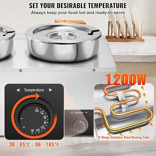 Miniatura 3 de VEVOR Calentador de sopa eléctrico, doble olla redonda de acero inoxidable de 7.4 cuartos de galón de temperatura ajustable de 86  185 F, 1200 W