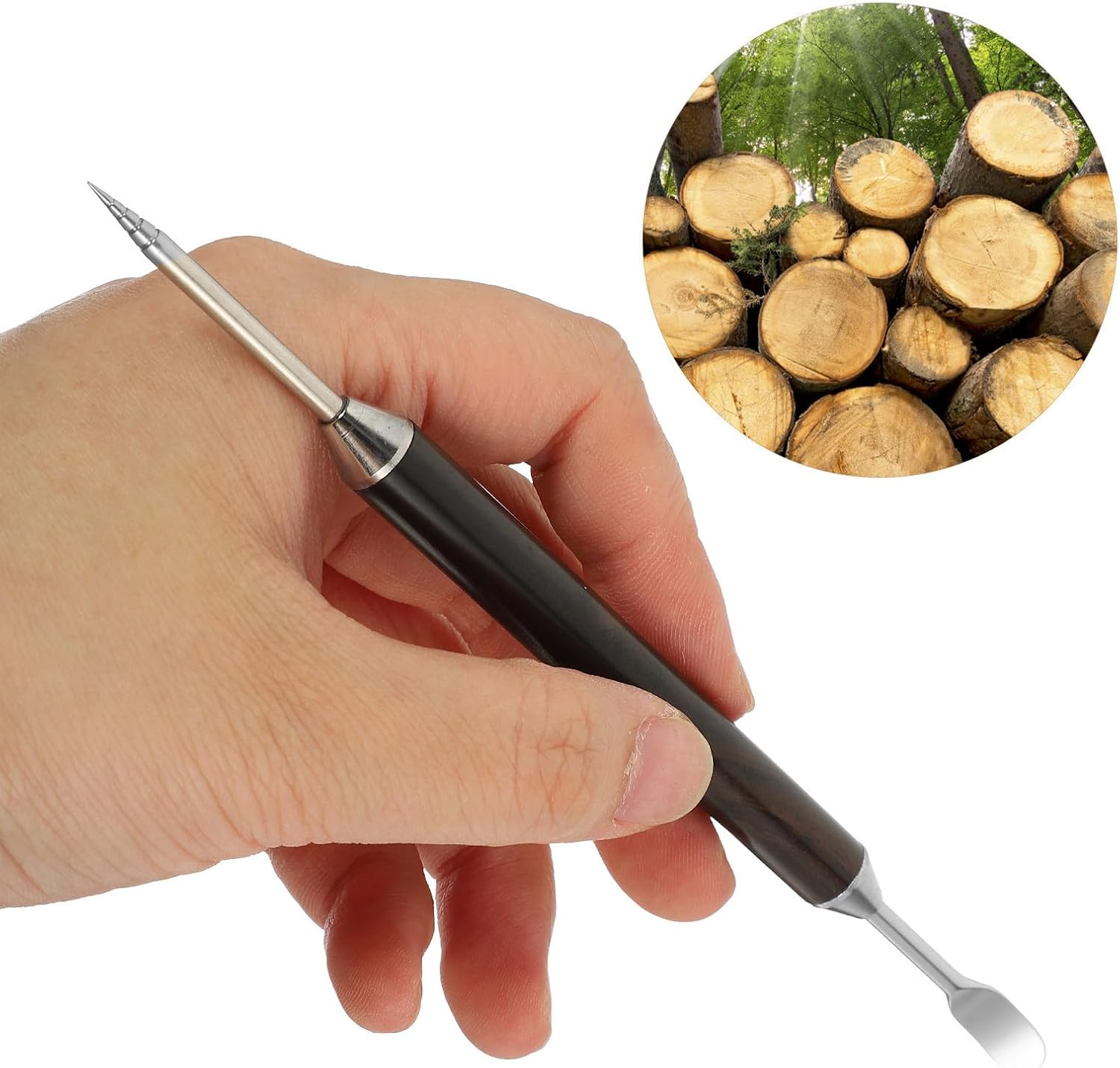 Stainless Steel Coffee Art Pen Spiral Tip Wooden Handle