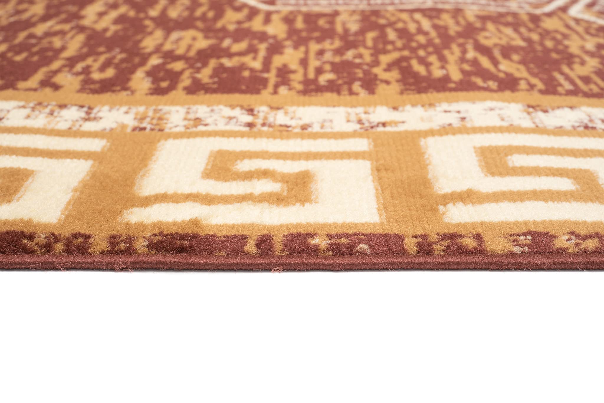 TAPISO Atena Tapis de Salon Chambre Ado Design Moderne Marron Sable Motif Grec Bordé Doux Fin Poil Court 140 x 200 cm