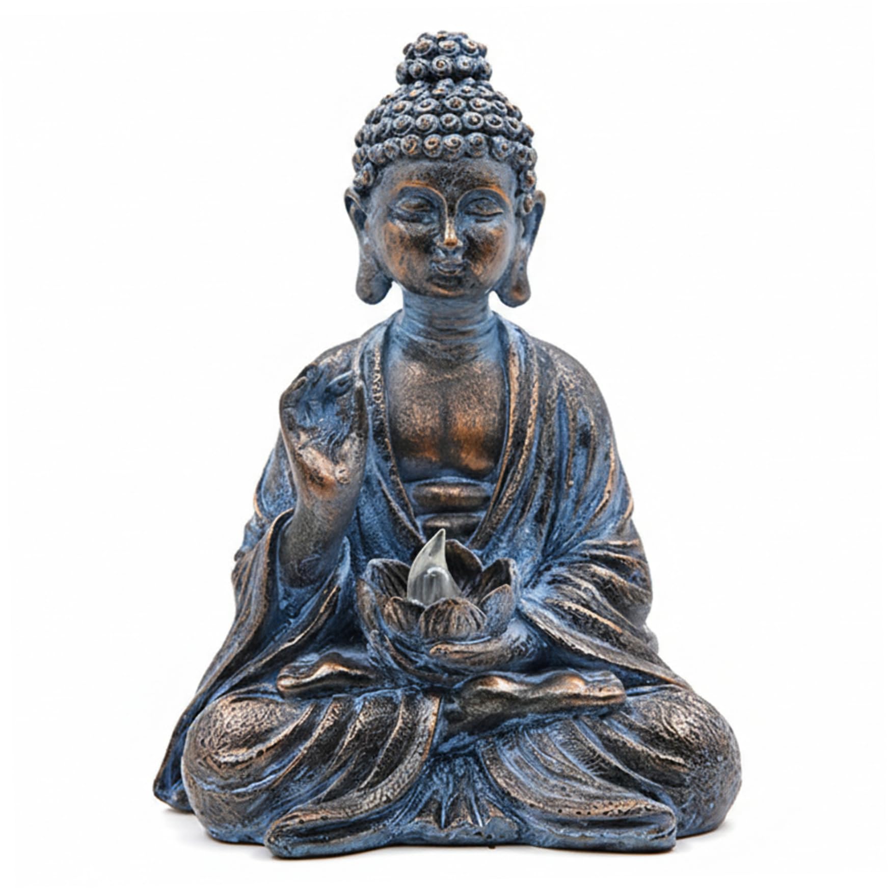 AwnsIMfreien Buddha Statue Outdoor, Solar Buddha Decor with LED Lotus Light, Waterproof Resin Garden Statue for Garden, Home, Patio, Lawn 5.9x4.3x7.7 Inch