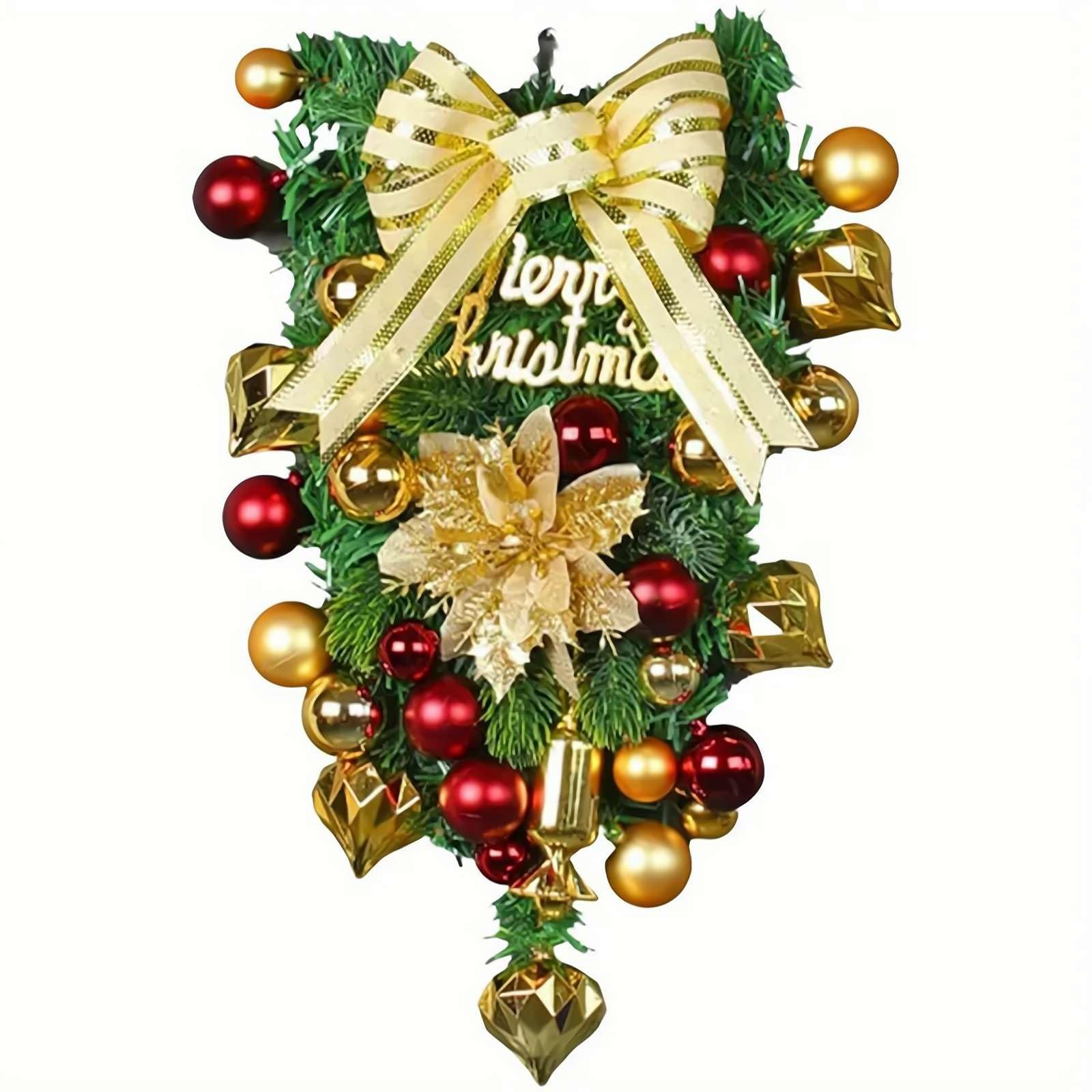 Couronne De Noël Artificielle En Forme De Larme Grande Taille - Décoration Porte Et Escalier Merry Christmas