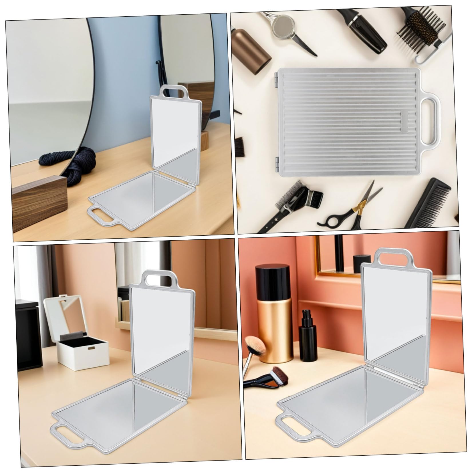 Specchio Parrucchiere Doppio Lato con Doppia Maniglia, Portatile e Pieghevole in Vetro e Plastica, per Saloni Professionali e Styling
