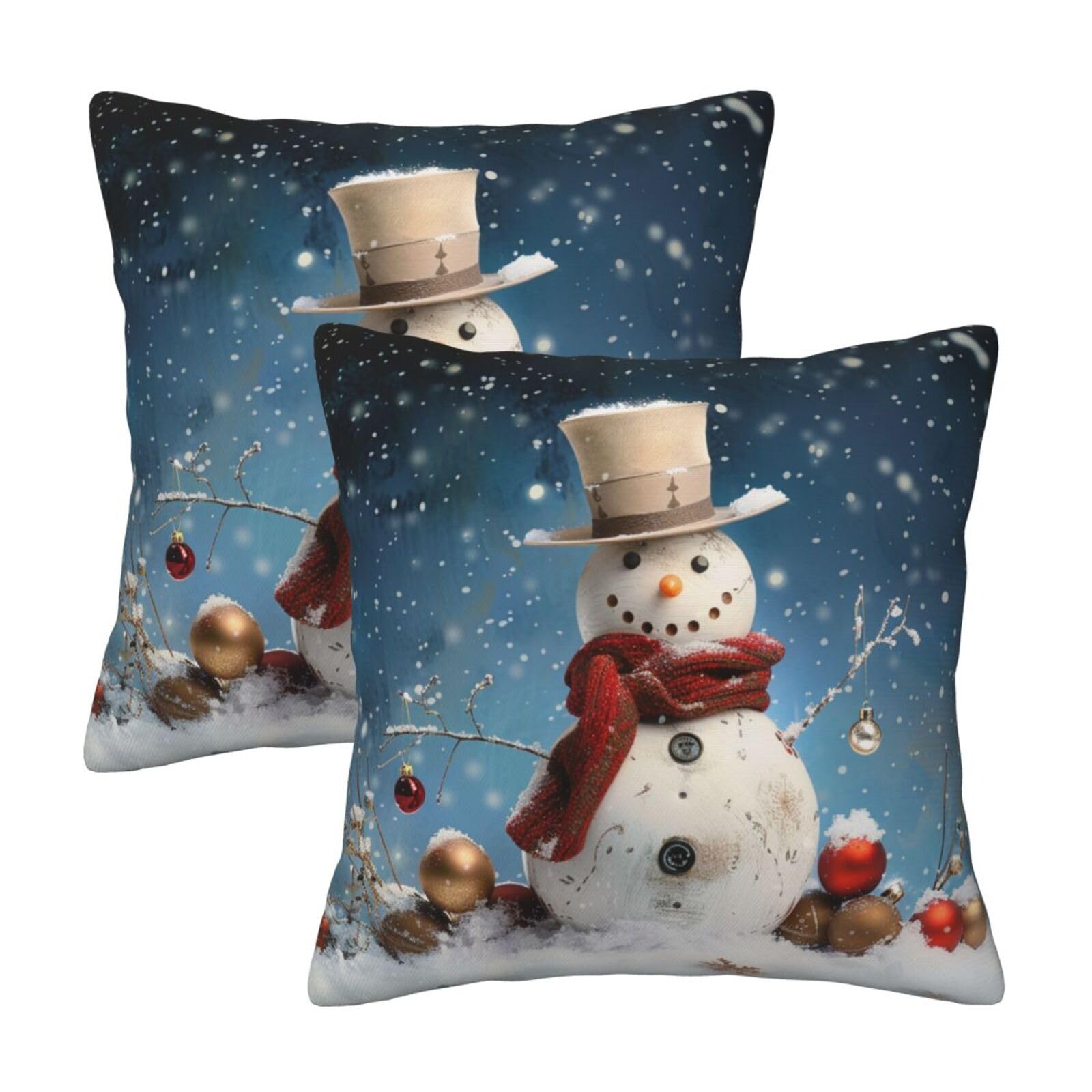 Snowman Throw Pillow Cases 2 Pack Square Pillowcases Soft Pillow Protectors for Couch Livingroom Sofa Bed Office Car,30x30 CM
