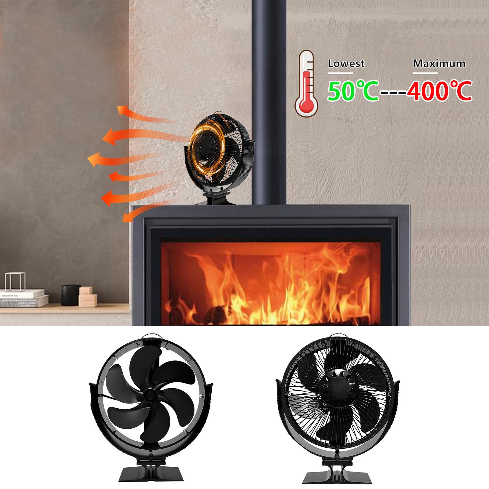 Ventilatore Termico per Stufa a Legna E Forniture Per La Casa | Ventilatore Stufa Legna Senza Elettricità, Rotazione A 360 Gradi Articoli per la Casa Efficienti e Risparmio Energetico