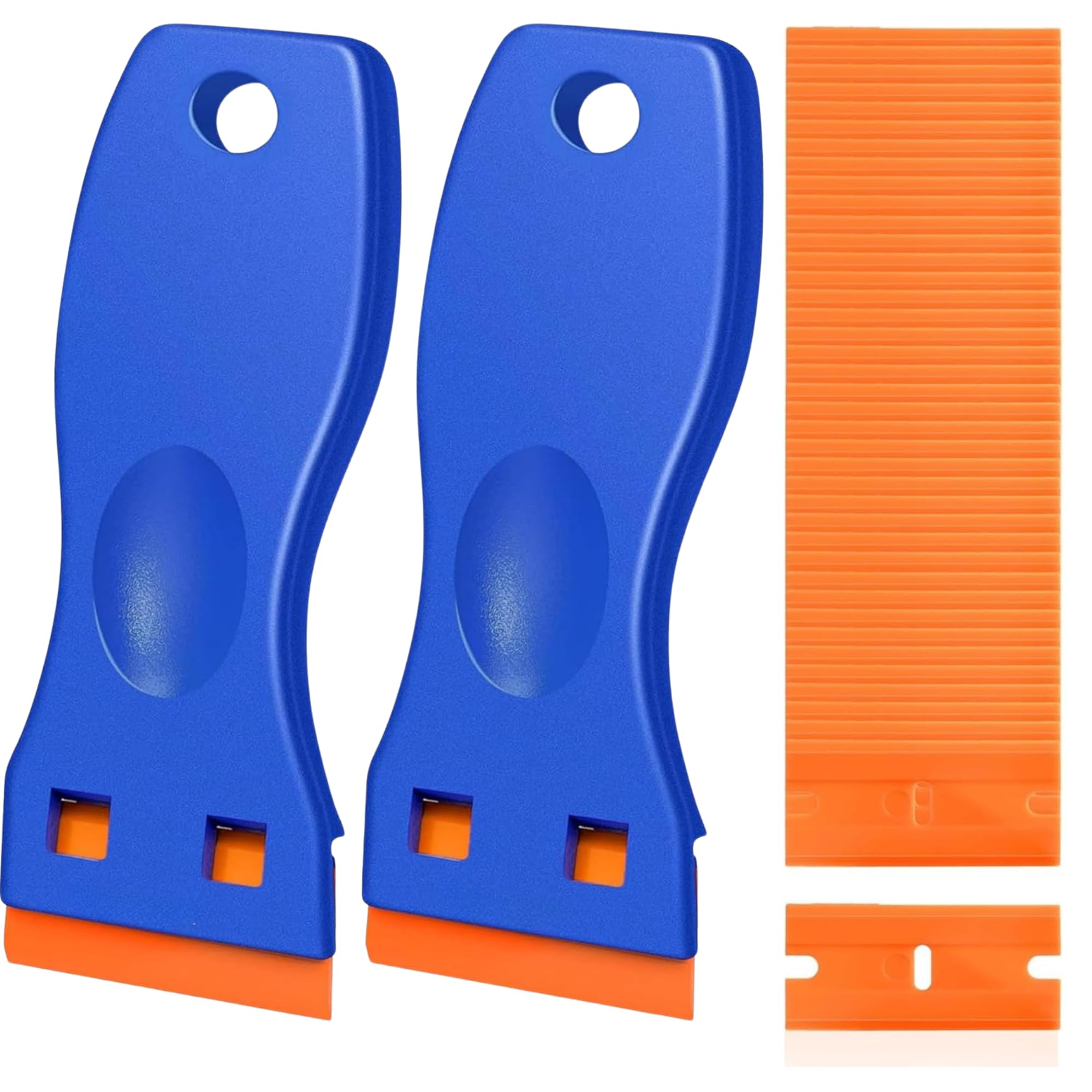 2 Pack Plastic Scraper with 100 Replacement| Multipurpose Non-Scratch Scraper Tool Kit for Sticker, Glue, Label & Paint Removal | Glass, Window, Car, Hob, Oven & Wallpaper Scraper