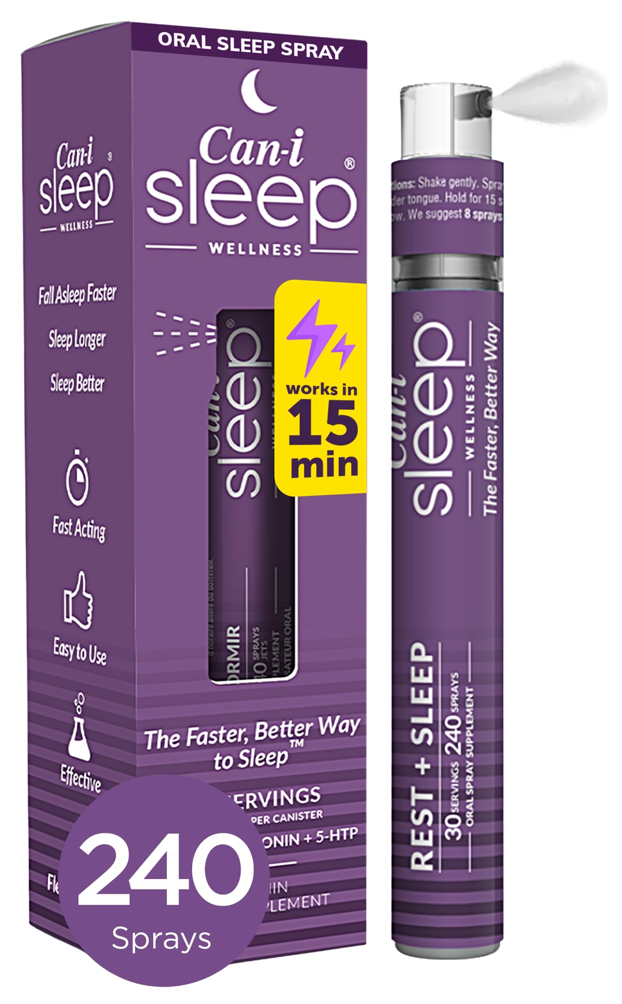 Cani Brands Feel Amazing Fast-Acting Sleep Spray with Melatonin, GABA & 5-HTP - Natural Oral Sleep Aid to Fall Asleep Quickly & Wake Refreshed - Can-i Sleep Supplement for Adults - 30 Servings