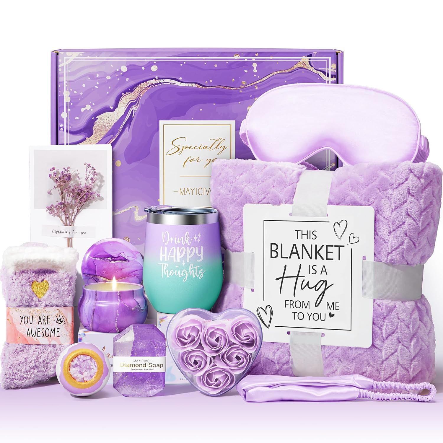 Regalos de cumpleaños para mujeres, regalos de autocuidado, rosa de recuperación, cesta de regalo de spa relajante, paquete de cuidado con lujosa manta de franela, idea de regalo única para el Día de