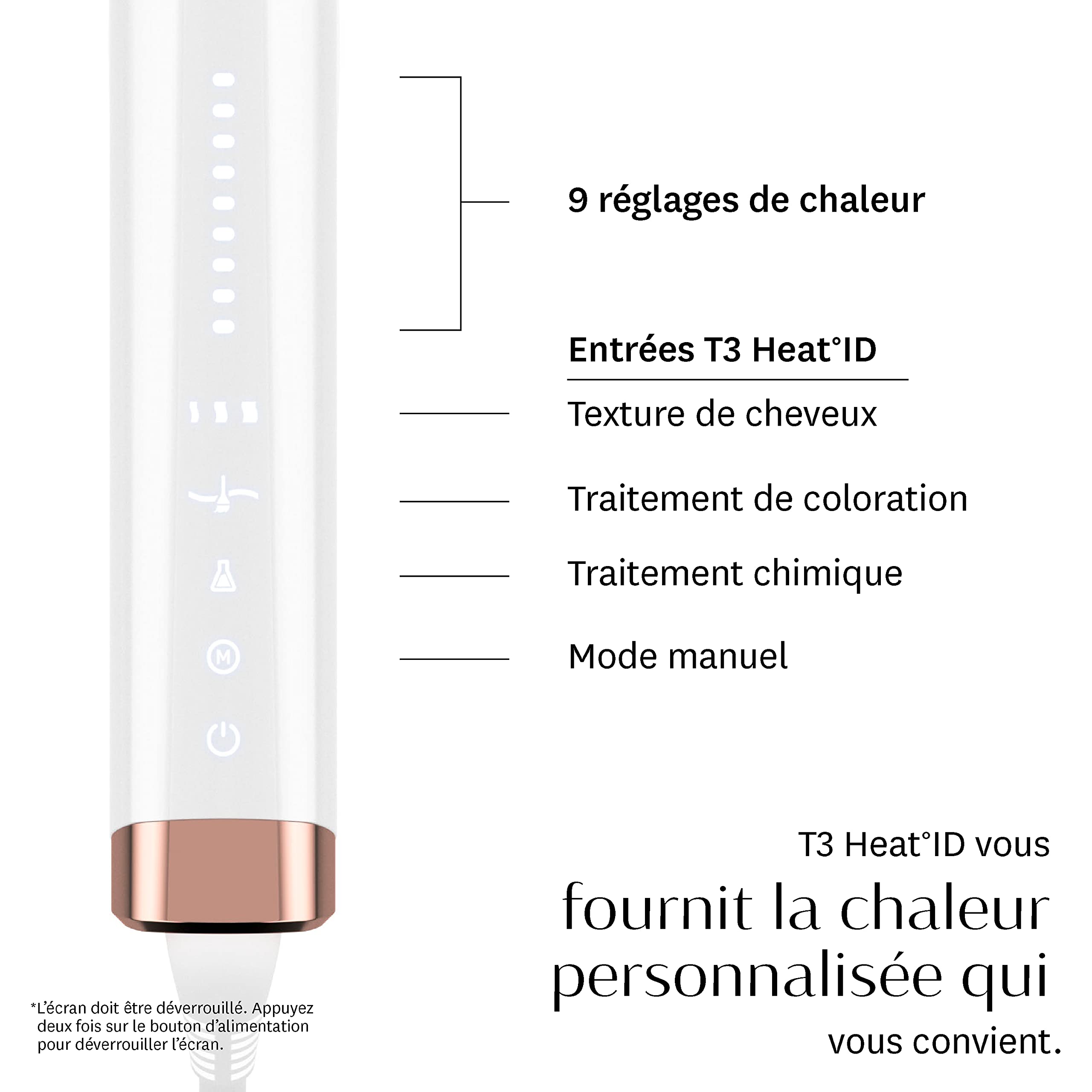 T3 Curl ID Fer à Friser Numérique en Céramique 32 mm avec Interface Tactile Intelligente et Technologie HeatID Interactive pour la Personnalisation Automatique du Réglage de la Chaleur