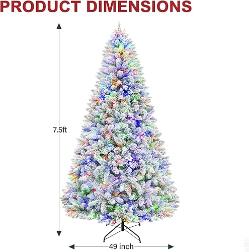 Miniatura 7 de Hykolity Árbol de Navidad preiluminado de 7.5 pies, árbol de Navidad artificial con piñas y bayas, 450 luces LED que cambian de color, 1400 puntas