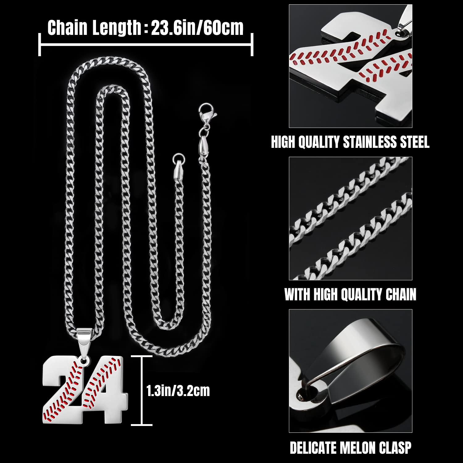 Btysun Baseball Necklaces Baseball Jersey Number 0-99 Charms Pendant Stainless Steel Necklace for Men Baseball Gifts Dad Husband Christmas Gift for Him Mens Jewelry - Image 4