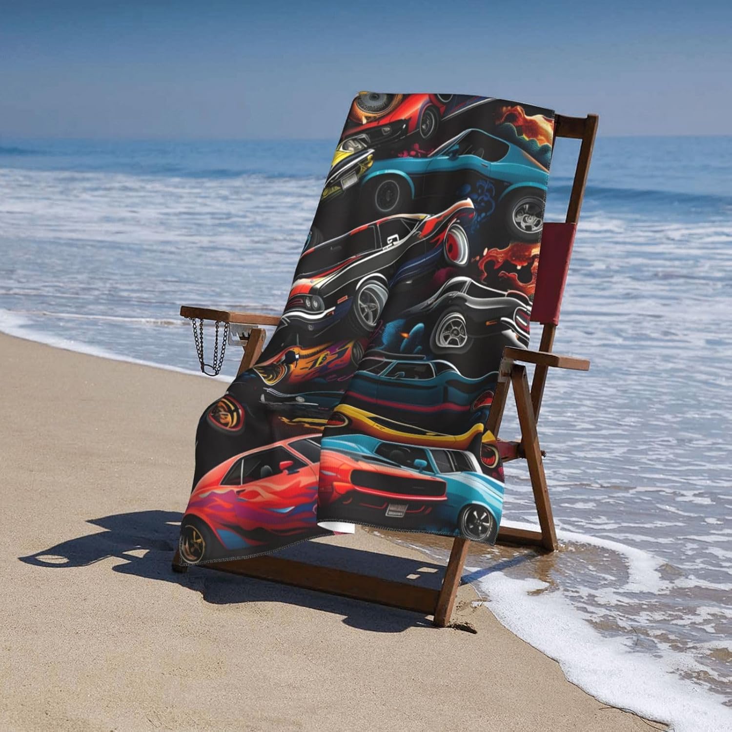 Muscle Cars Beach Towel Vintage Sports Car Sand-Free Microfiber Bath Towel Ultra Soft Quick Dry Pool Towel Absorbent Towel Lightweight Towel for Outdoor Bathroom Swimming Decor 31inx51in