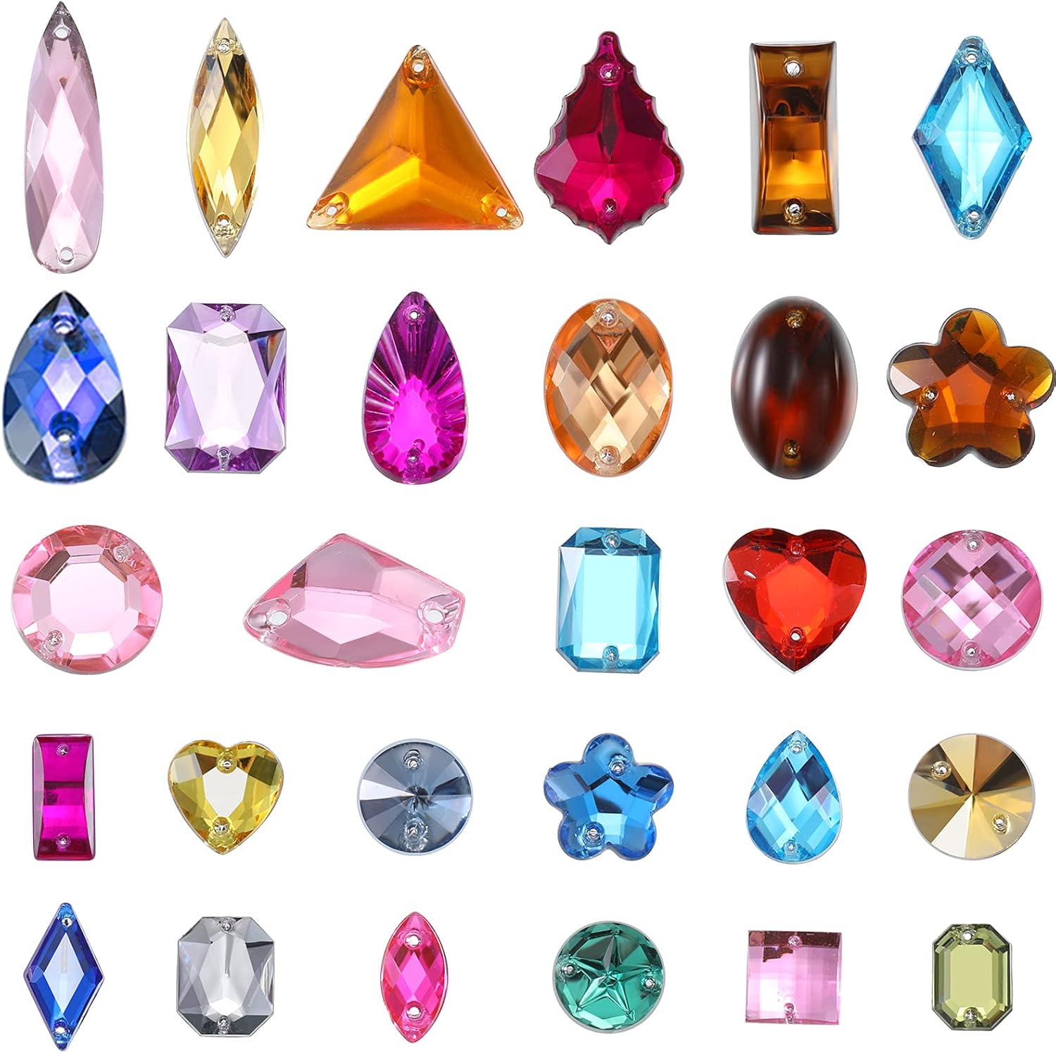 500 Pieces Sewing Gems Acrylic Sewing Crystal Mixed Shapes Sew On Rhinestones with 2 Holes for Clothes Sewing Beads Decorations (Crystal AB)