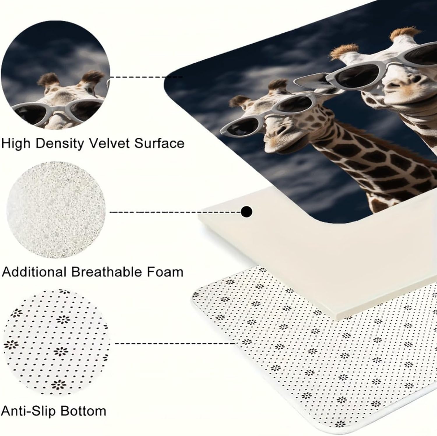 Three Giraffes Wearing Sunglasses Kitchen Mat Washable Non Slip Rugs Soft Kitchen Mats for Floor Set of 2 PCS Cushioned Absorbent Runner Standing Rugs for Home Sink Laundry Office