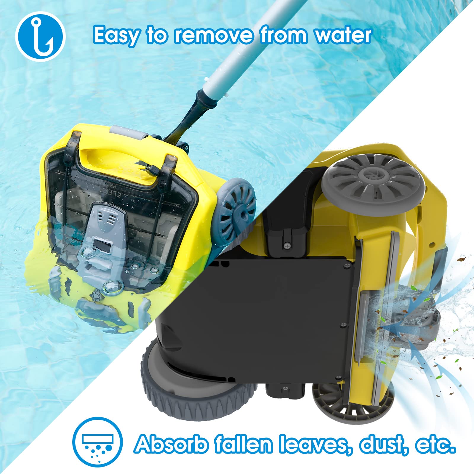 Pulitore per piscine robotizzato senza fili leggero, aspirapolvere automatico con autonomia di 300 minuti e ricarica rapida, ideale per piscine piatte fuori terra/interrate, per una pulizia della pi
