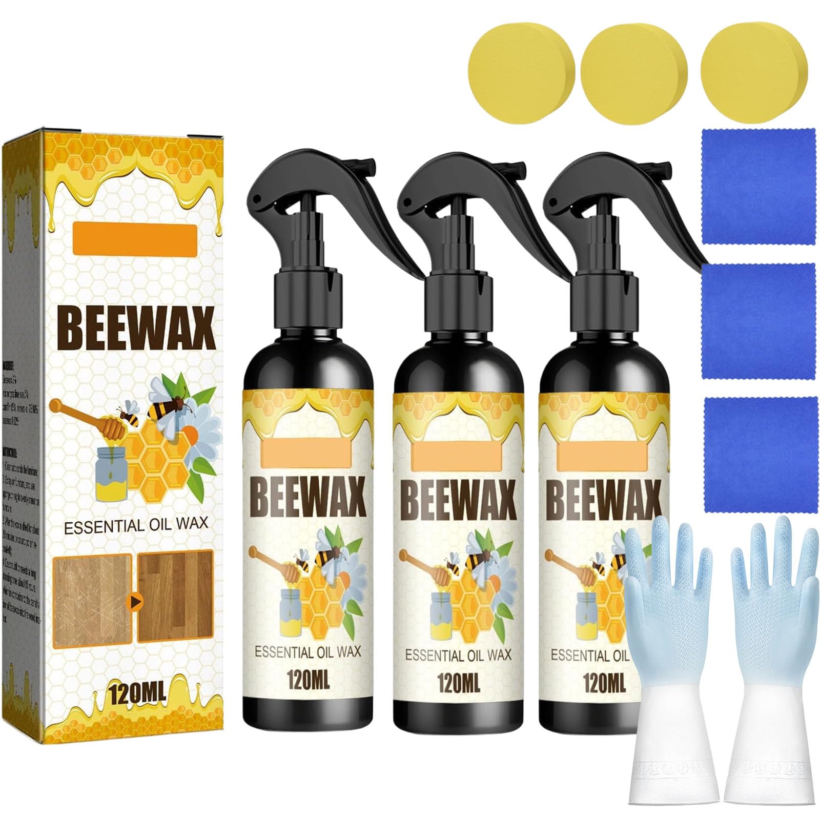 Cera de Abejas Pulimento para Muebles de Madera,cera para madera,Limpiador En Aerosol De Cera De Abejas,para el Cuidado de Muebles y Protección de Madera para Interior y Exterior (3)