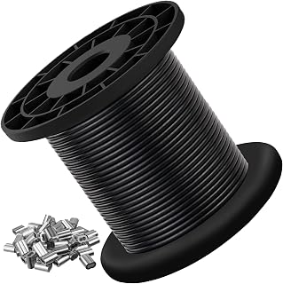 304 Stainless Steel Black Vinyl Coated Wire Rope 3/32" 100ft - Durable Guide Wire for String Lights, Clotheslines & Hanging Plants