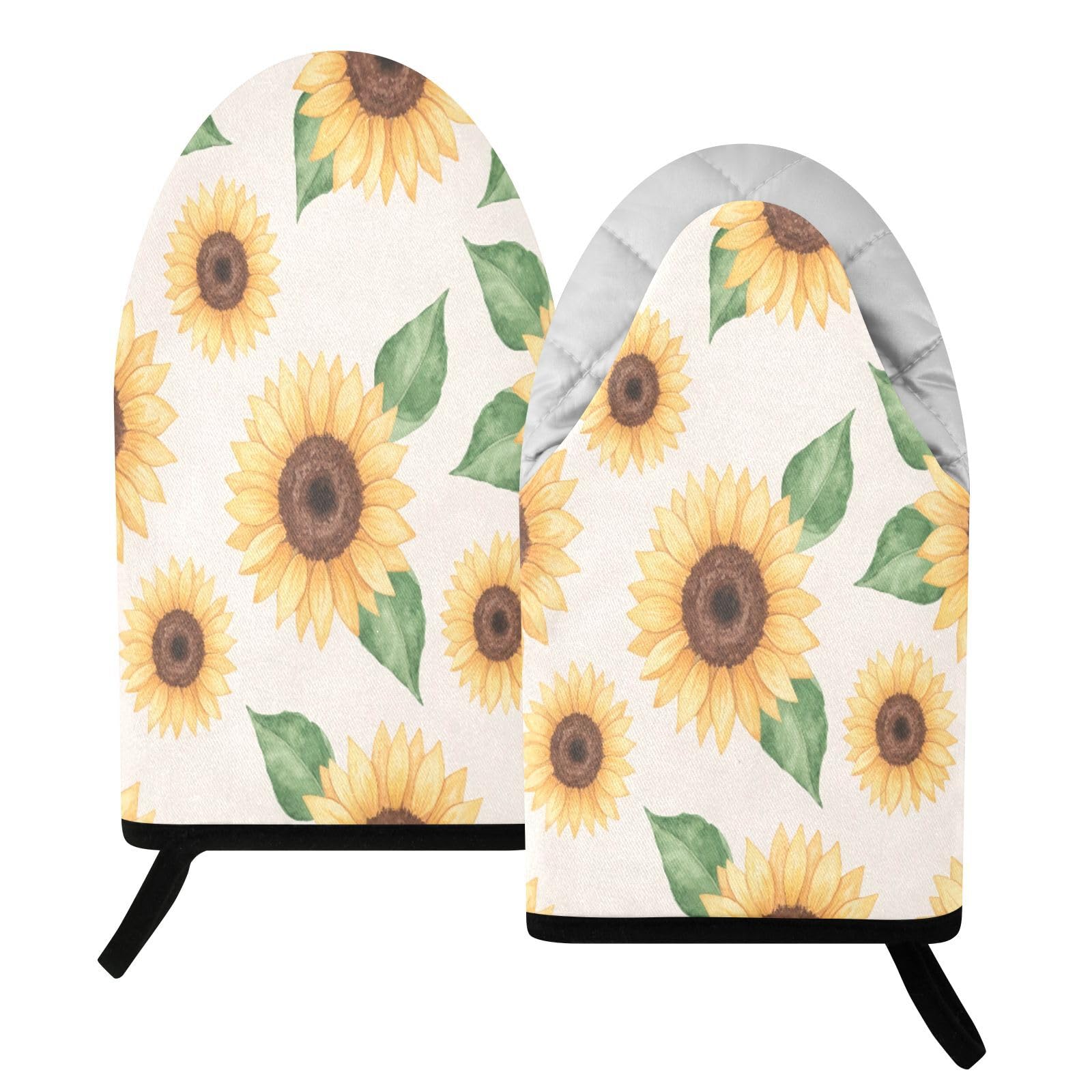 BURSTDDY Sunflower Oven Mitt,Heat Resistant Kitchen Mitts for Cooking