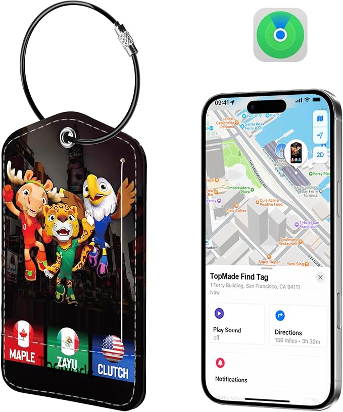 Smart Luggage Tag with Find My, Premium Leather Luggage Tags for Suitcase, Travel Bags, Backpacks, Anti-Lost Suitcase Tag Tracker for Travel with Privacy Name Card, Rechargeable