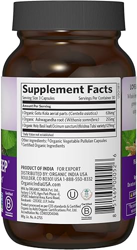 Miniatura 2 de Organic India Suplemento de hierbas Peaceful Sleep Apoya los ciclos de sueño, vegano, sin gluten, certificado orgánico USDA, sin OMG, apoya la