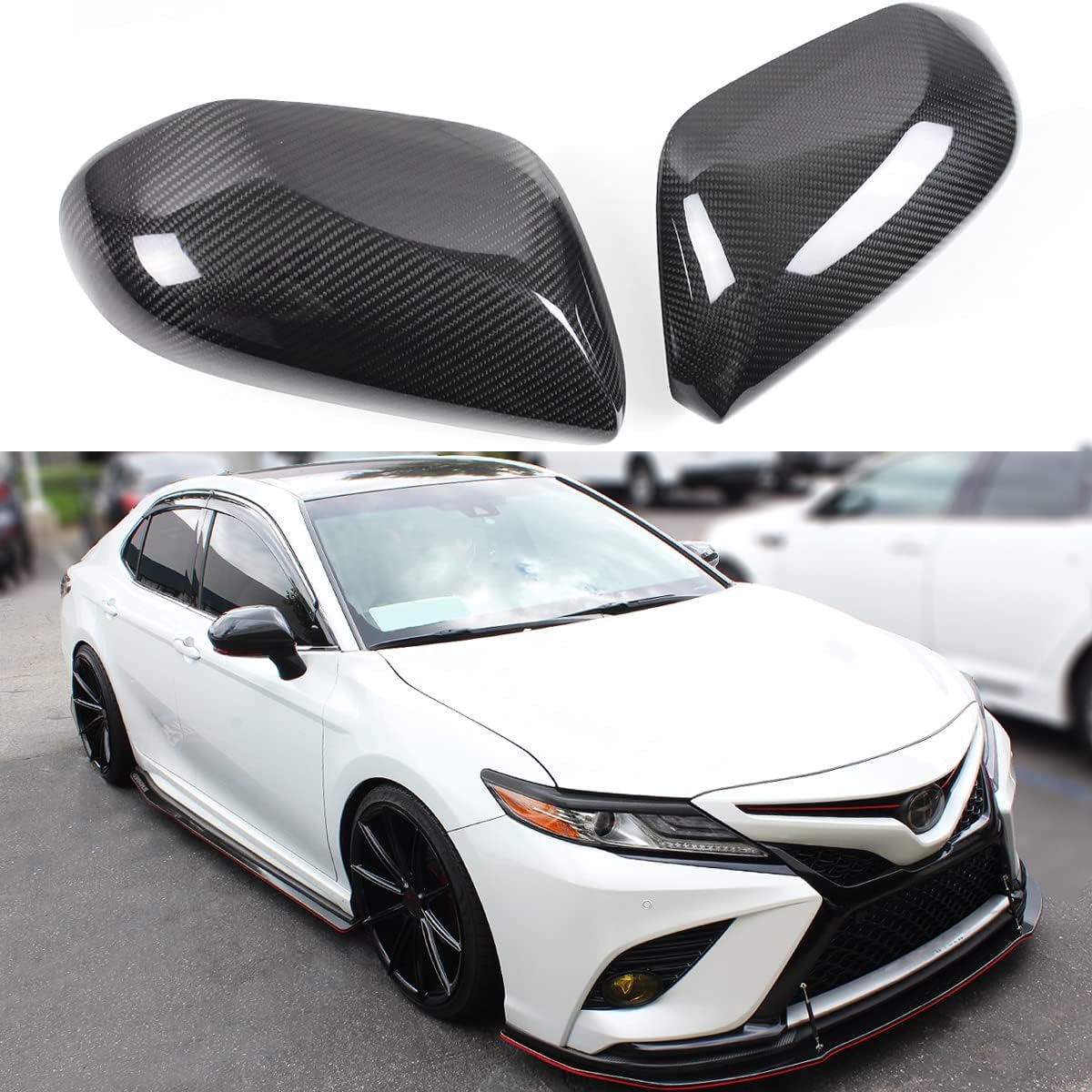Direct Add-On Real Carbon Fiber Side Mirror Cover Cap Trim Pair Compatible With 2018-2021 Toyota Camry LE SE XLE XSE All Models