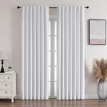 Flyfun Blackout Curtains 90 Inches Long - 2 Panels Set, Thermal Insulated Drapes for Living Room/Bedroom, Rod Pocket/Linen (White, 52W x 90L)
