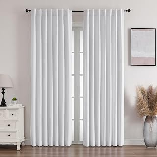 Blackout Curtains 96 Inches Long - 2 Panels Set, Thermal Insulated Drapes for Living Room/Bedroom, Rod Pocket/Linen (White, 52W x 96L)