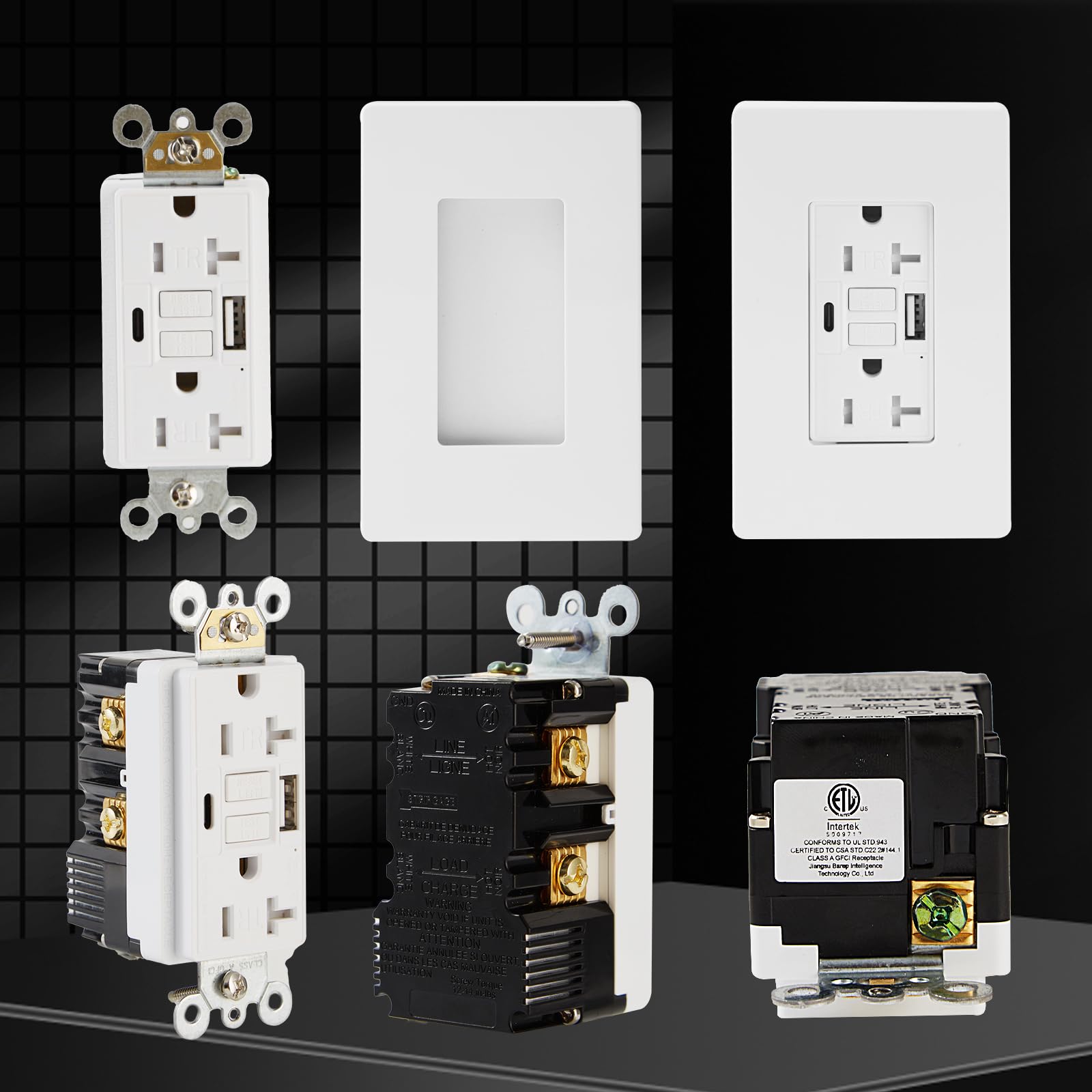 2-Pack Trekstar GFCI 20A Duplex Wall Outlet with Built-in USB Type A & C 24W Fast Charging Port for Smart Devices, Self-Test with LED Indicator, Tamper Resistant, Wall Plate Included