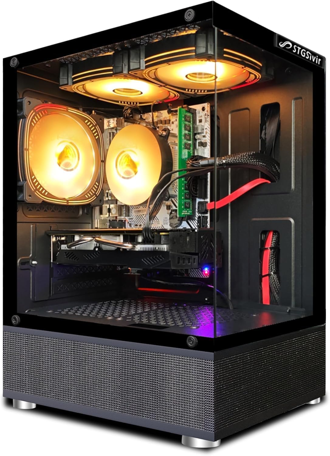 STGsivir PC Gamer Fixe, Ordinateur Gaming,Radeon RX 580 16Go GDDR5, 10th Gen G5905 3.5GHz, RAM 16Go DDR4, SSD 512Go SSD, WiFi, BT 5.0, Ventilateur RGB x 3, Windows11 H64