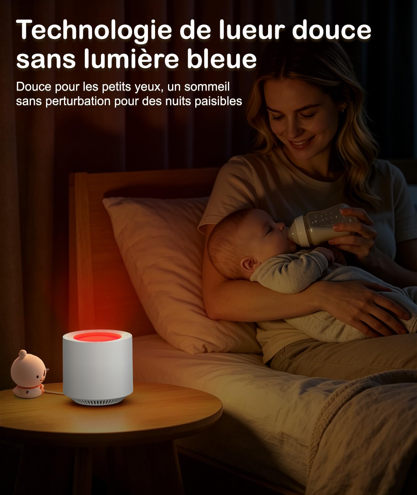 JBER Sleep Sound Machine à bruit blanc avec thérapie par lumière rouge, 38 sons apaisants avec fonction mémoire, veilleuse à intensité variable avec minuterie pour bébés et adultes