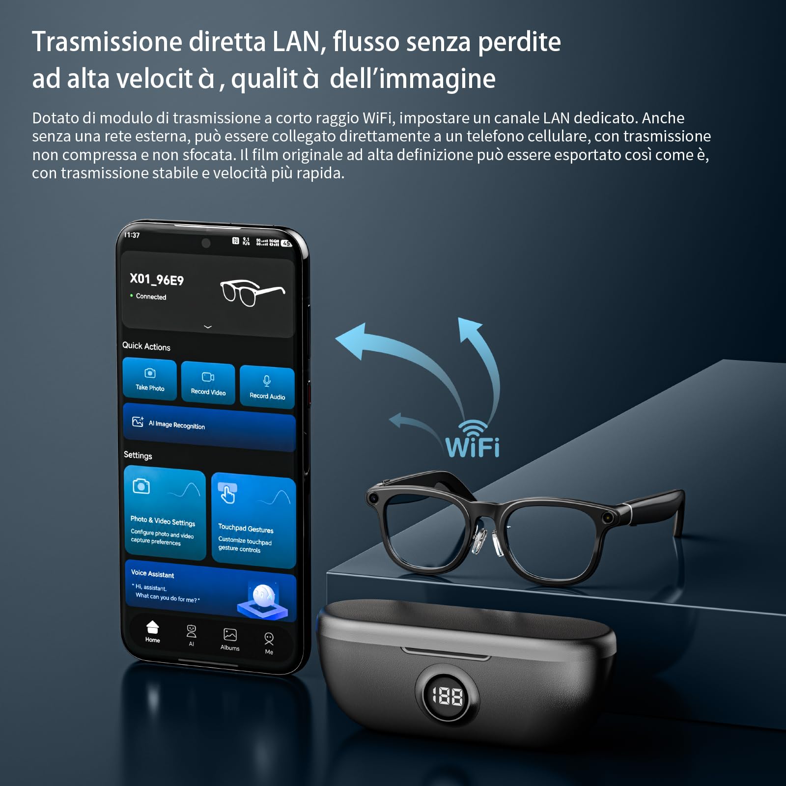 LOKMAT AI - Occhiali intelligenti con fotocamera e audio e vano batteria - X01