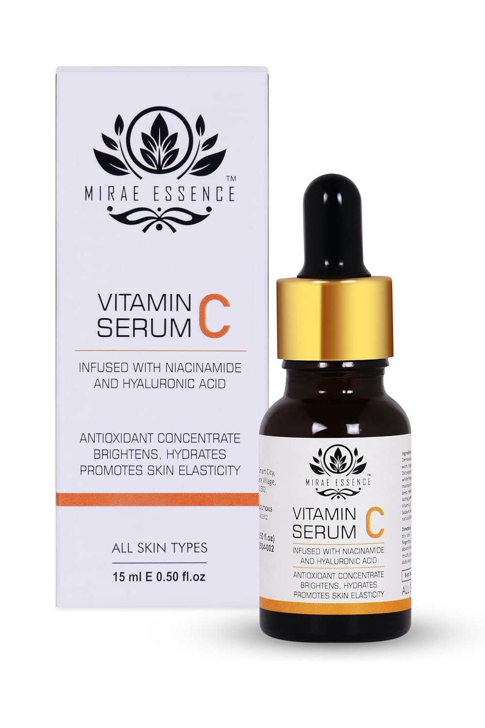 Mirae Essence Vitamin C Face Serum 15ml | With Niacinamide & Hyaluronic Acid | Brightening & Hydrating | Fades Dark Spots & Pigmentation | Anti-Aging Glow for Men & Women | Suitable for All Skin Types