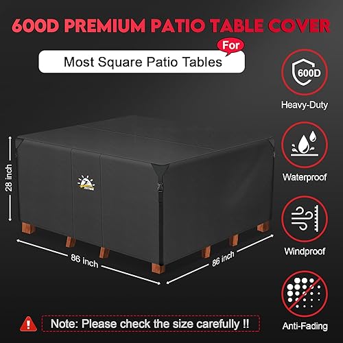 Miniatura 2 de Zettum Funda cuadrada para muebles de patio, funda de mesa 600D para exteriores, impermeable y resistente, juego de fundas grandes de 86 pulgadas