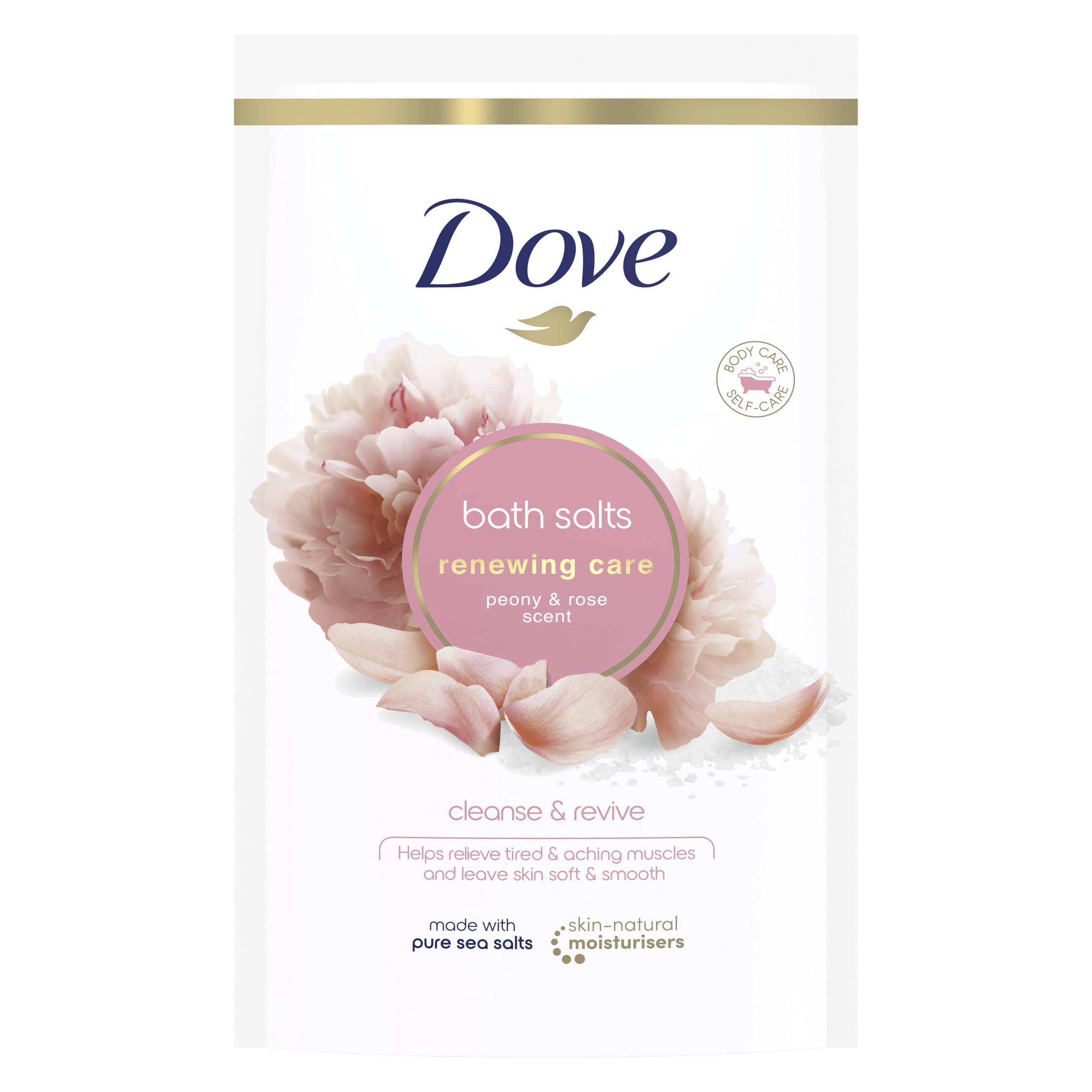 Dove Renewing Care Peony & Rose Bath Salts with skin-natural moisturisers to relax your mind & body, leaving your skin smooth & soft 900 g